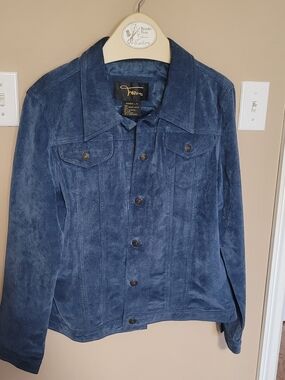 Blue Suede Button-Front Jacket